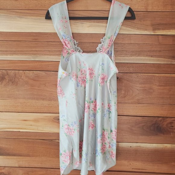 Dentelle Light Blue Floral Short Nightgown with Sheer Shoulder Straps and Lace L - Picture 6 of 9